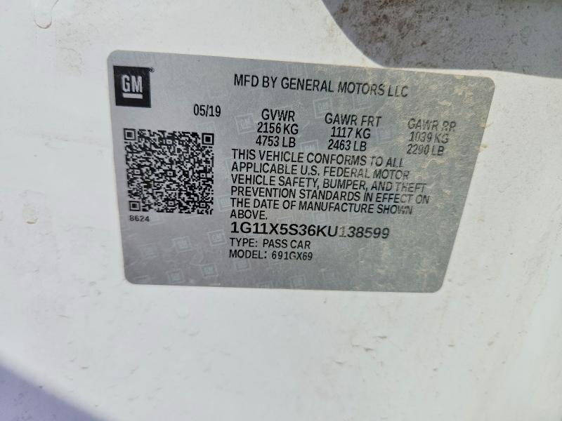 Aukcja sprzedaży 2019 Chevrolet Impala, vin: 1G11X5S36KU138599, numer aukcji: 50604876