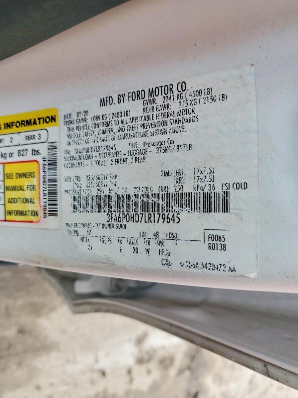 Продаж на аукціоні авто 2020 Ford Fusion, vin: 3FA6P0HD7LR179645, номер лоту: 49622576