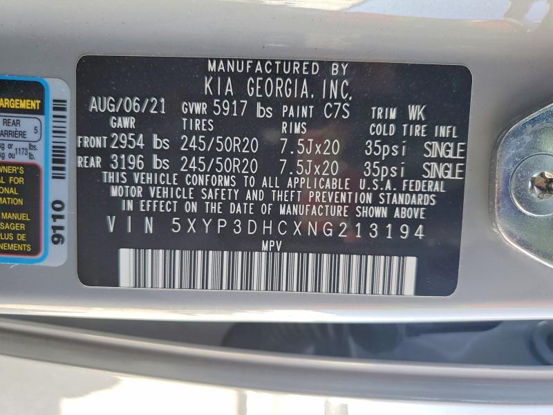51904586 :رقم المزاد ، 5XYP3DHCXNG213194 vin ، 2022 Kia Telluride مزاد بيع