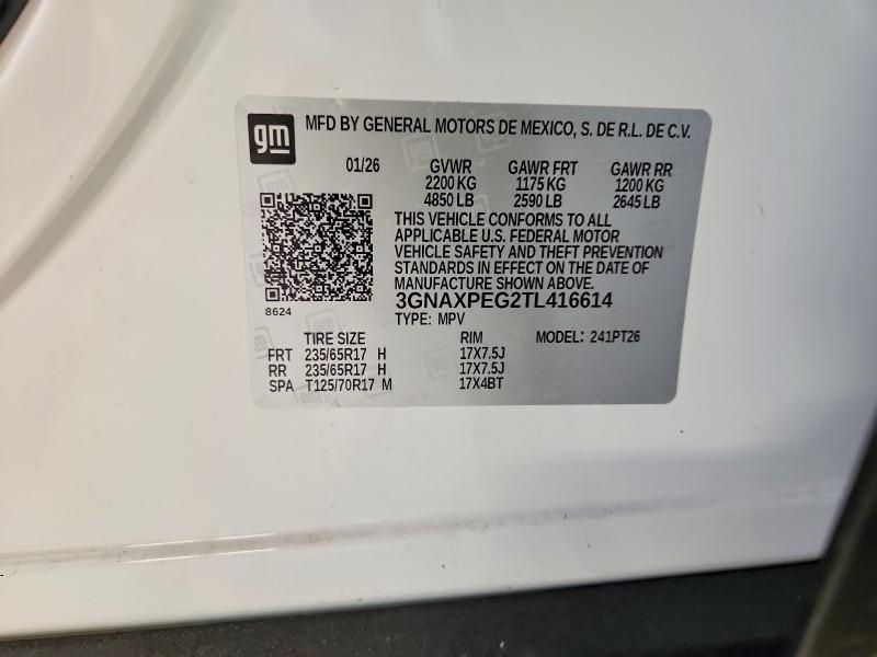 Aukcja sprzedaży 2026 Chevrolet Equinox, vin: 3GNAXPEG2TL416614, numer aukcji: 51252716