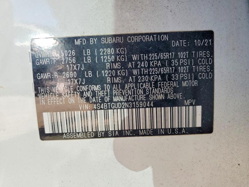 Aukcja sprzedaży 2022 Subaru Outback, vin: 4S4BTGUD2N3159044, numer aukcji: 49473776