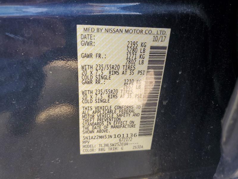 Продажа на аукционе авто 2018 Nissan Murano, vin: 5N1AZ2MH5JN101136, номер лота: 48736926