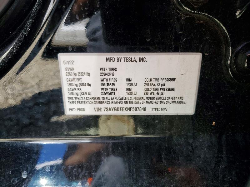 2022 Tesla Model Y მანქანა იყიდება აუქციონზე, vin: 7SAYGDEEXNF507848, აუქციონის ნომერი: 51456976