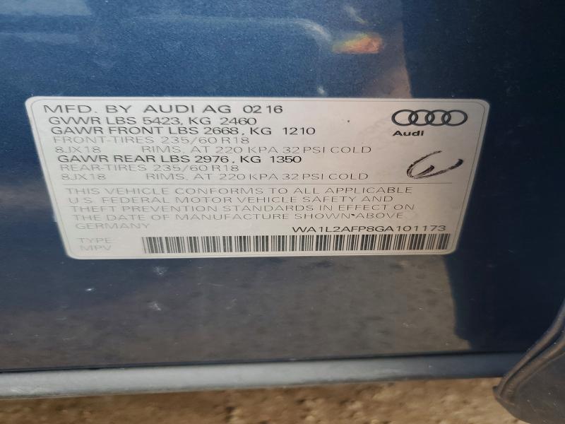 49511936 :رقم المزاد ، WA1L2AFP8GA101173 vin ، 2016 Audi Q5 مزاد بيع