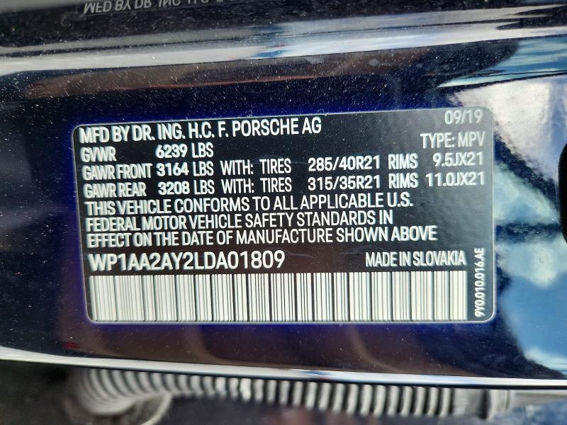 Продаж на аукціоні авто 2020 Porsche Cayenne, vin: WP1AA2AY2LDA01809, номер лоту: 49015596