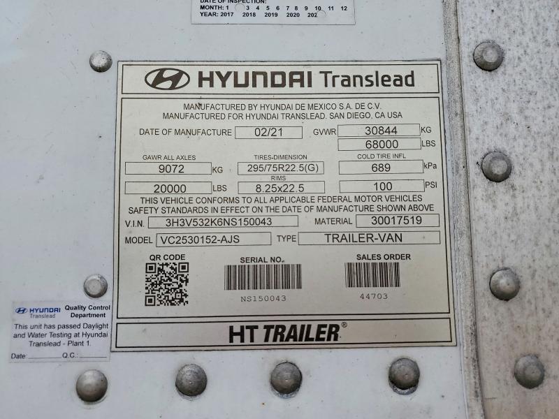 2022 Hyundai Translead Inc Trailers მანქანა იყიდება აუქციონზე, vin: 3H3V532K6NS150043, აუქციონის ნომერი: 51308166