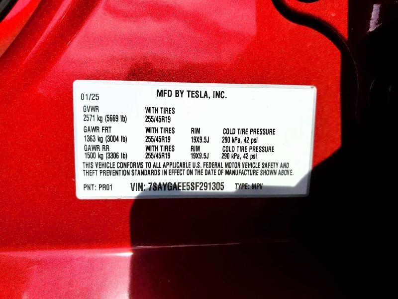 Aukcja sprzedaży 2025 Tesla Model Y, vin: 7SAYGAEE5SF291305, numer aukcji: 47625976