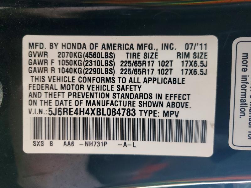 Auction sale of the 2011 Honda Cr-v, vin: 5J6RE4H4XBL084783, lot number: 48433186