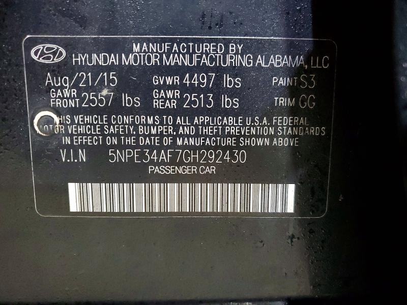2016 Hyundai Sonata მანქანა იყიდება აუქციონზე, vin: 5NPE34AF7GH292430, აუქციონის ნომერი: 48755506