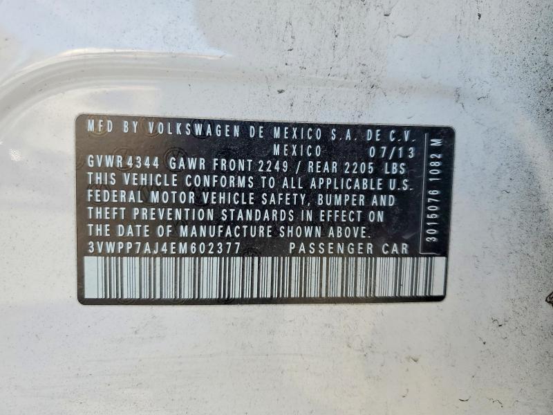 2014 Volkswagen Jetta მანქანა იყიდება აუქციონზე, vin: 3VWPP7AJ4EM602377, აუქციონის ნომერი: 49978536