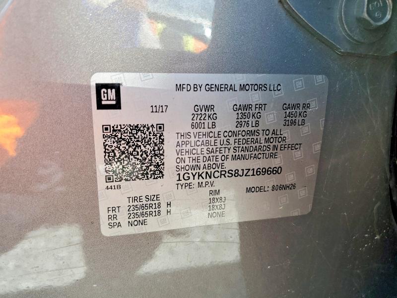 2018 Cadillac Xt5 მანქანა იყიდება აუქციონზე, vin: 1GYKNCRS8JZ169660, აუქციონის ნომერი: 41616586