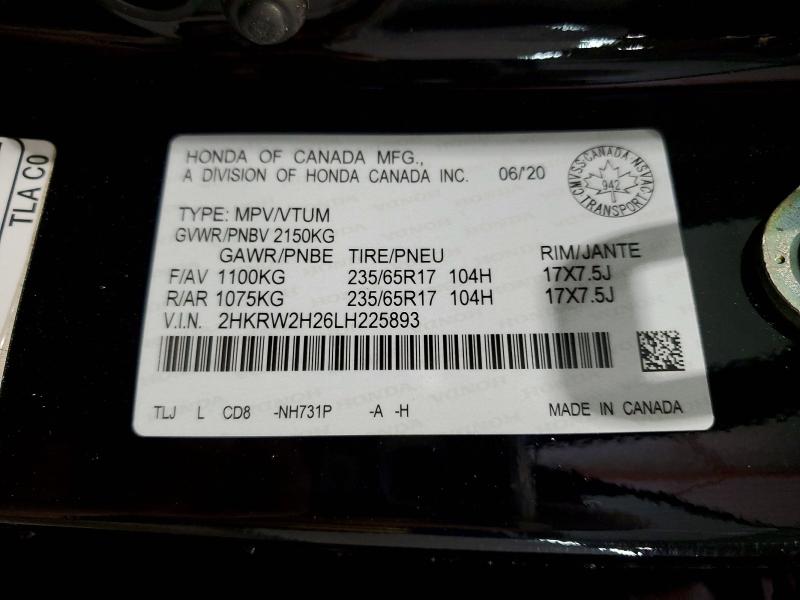 2020 Honda Cr-v მანქანა იყიდება აუქციონზე, vin: 2HKRW2H26LH225893, აუქციონის ნომერი: 50736466