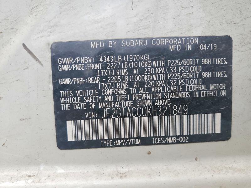 Продажа на аукционе авто 2019 Subaru Crosstrek, vin: JF2GTACC0KH321849, номер лота: 49621306