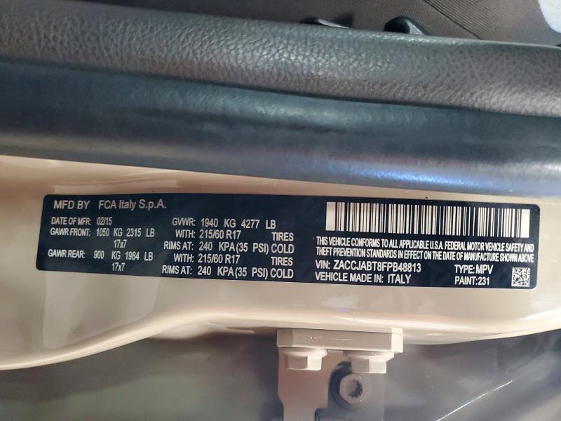 Продажа на аукционе авто 2015 Jeep Renegade, vin: ZACCJABT8FPB48813, номер лота: 51482546