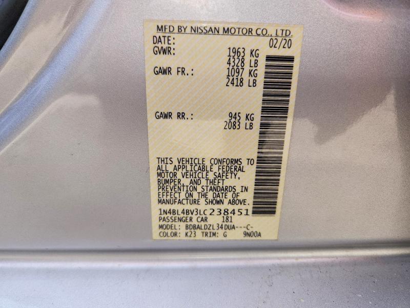 2020 Nissan Altima მანქანა იყიდება აუქციონზე, vin: 1N4BL4BV3LC238451, აუქციონის ნომერი: 50774136