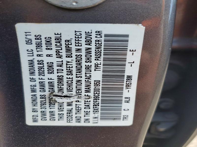 50504086 :رقم المزاد ، 19XFB2F89CE001950 vin ، 2012 Honda Civic مزاد بيع
