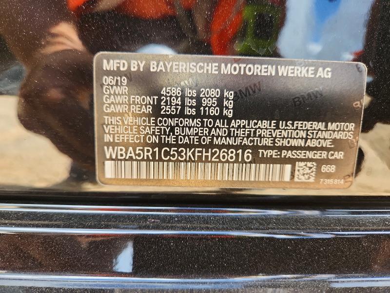 50890426 :رقم المزاد ، WBA5R1C53KFH26816 vin ، 2019 Bmw 330i مزاد بيع