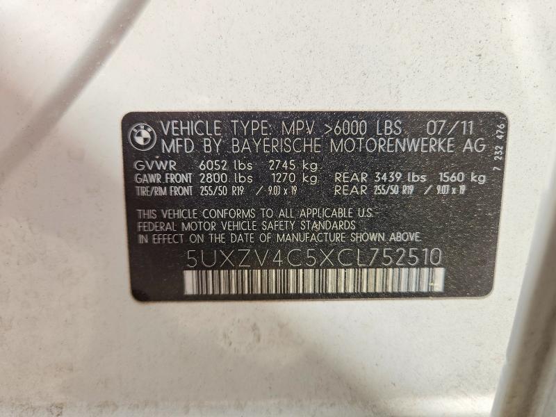 Продаж на аукціоні авто 2012 Bmw X5, vin: 5UXZV4C5XCL752510, номер лоту: 48770546