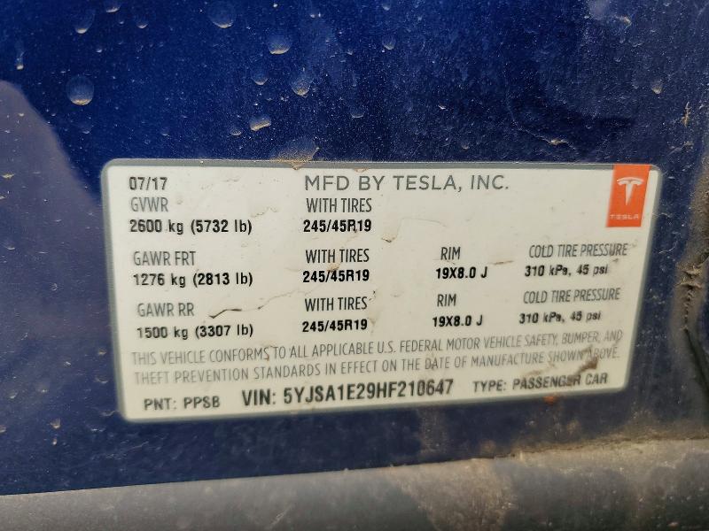 Продажа на аукционе авто 2017 Tesla Model S, vin: 5YJSA1E29HF210647, номер лота: 51127226