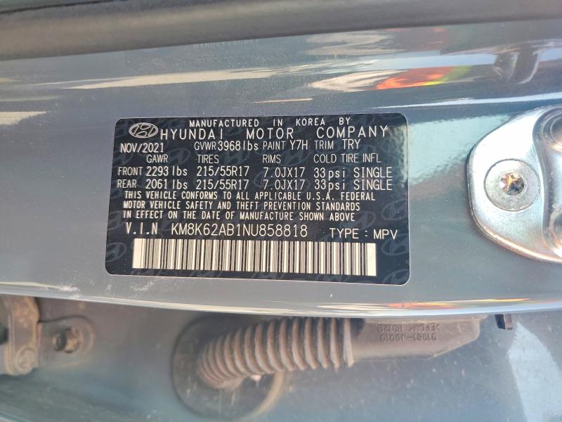 48842686 :رقم المزاد ، KM8K62AB1NU858818 vin ، 2022 Hyundai Kona مزاد بيع