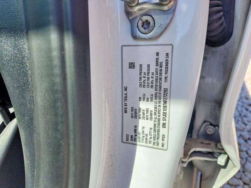 Aukcja sprzedaży 2022 Tesla Model 3, vin: 5YJ3E1EB7NF272293, numer aukcji: 50103816