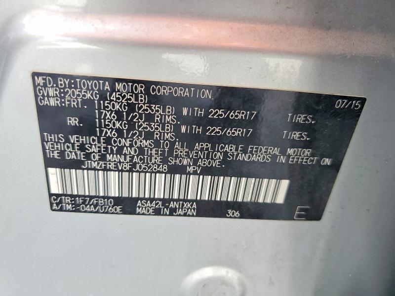 48101106 :رقم المزاد ، JTMZFREV8FJ052848 vin ، 2015 Toyota Rav4 مزاد بيع