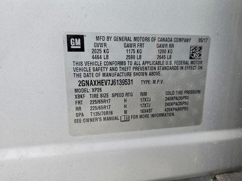Aukcja sprzedaży 2018 Chevrolet Equinox, vin: 2GNAXHEV7J6139531, numer aukcji: 51041236