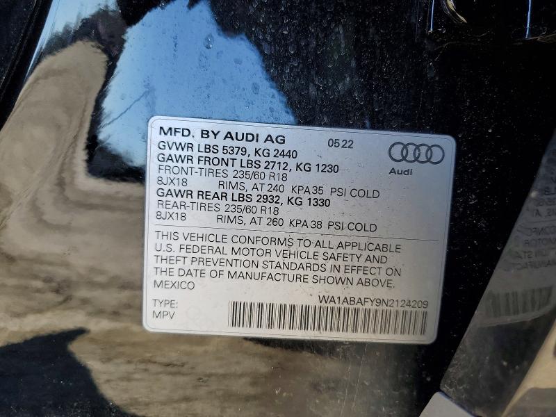 49090686 :رقم المزاد ، WA1ABAFY9N2124209 vin ، 2022 Audi Q5 مزاد بيع