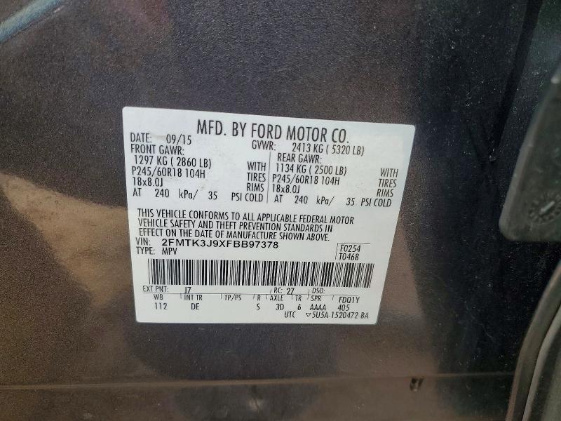 48847466 :رقم المزاد ، 2FMTK3J9XFBB97378 vin ، 2015 Ford Edge مزاد بيع