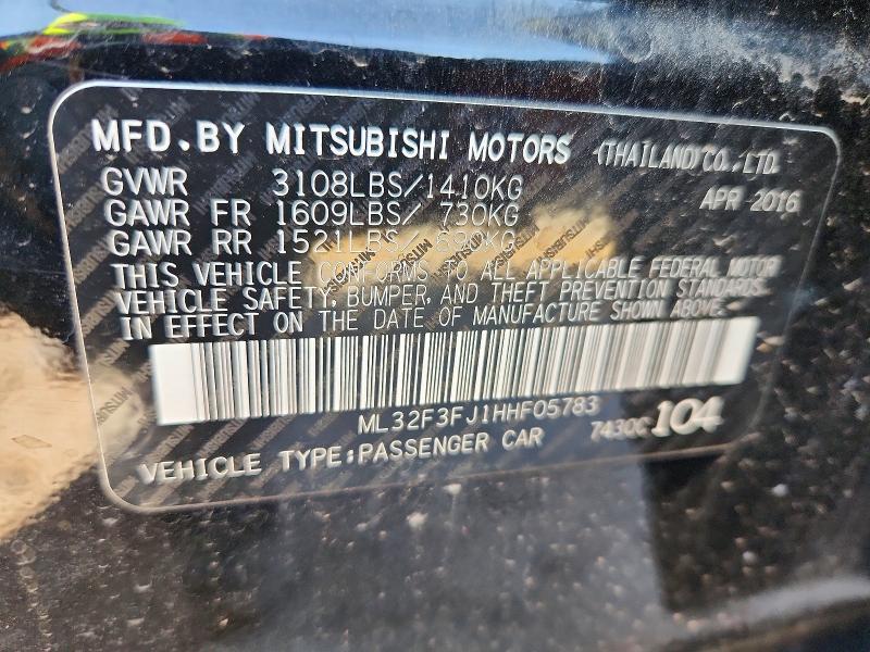 Продаж на аукціоні авто 2017 Mitsubishi Mirage, vin: ML32F3FJ1HHF05783, номер лоту: 49124516
