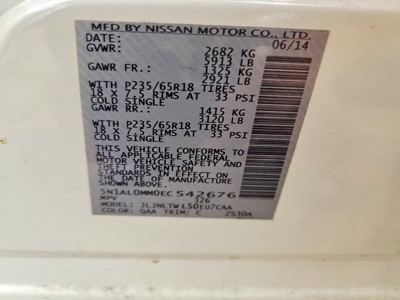 48329906 :رقم المزاد ، 5N1AL0MM0EC542676 vin ، 2014 Infiniti Qx60 مزاد بيع