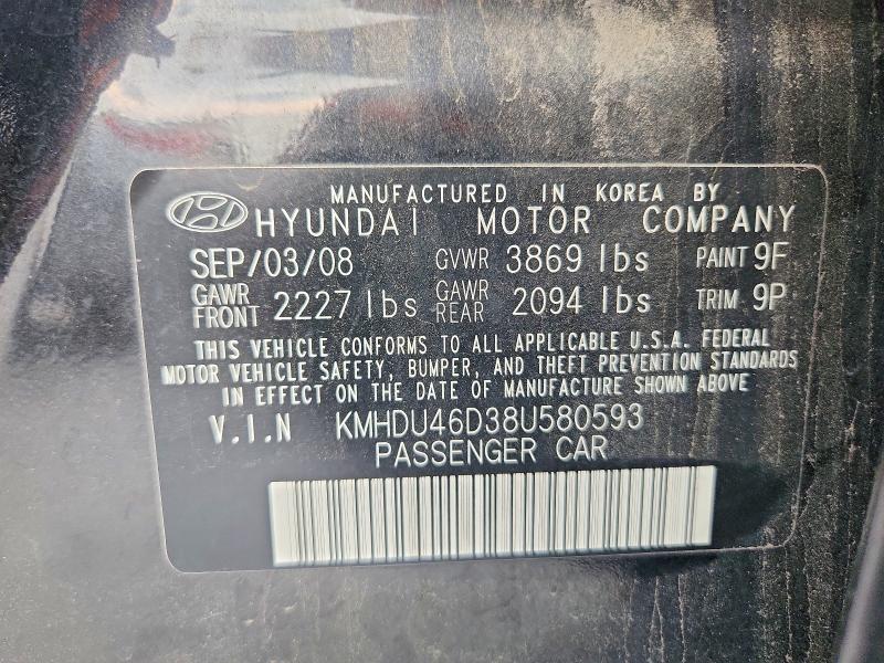 Продажа на аукционе авто 2008 Hyundai Elantra, vin: KMHDU46D38U580593, номер лота: 51645156