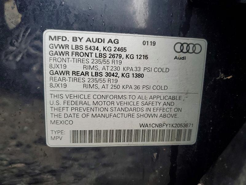 47960096 :رقم المزاد ، WA1CNBFY1K2053671 vin ، 2019 Audi Q5 مزاد بيع