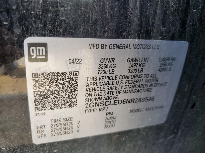 Aukcja sprzedaży 2022 Chevrolet Tahoe, vin: 1GNSCLED6NR269546, numer aukcji: 47783616