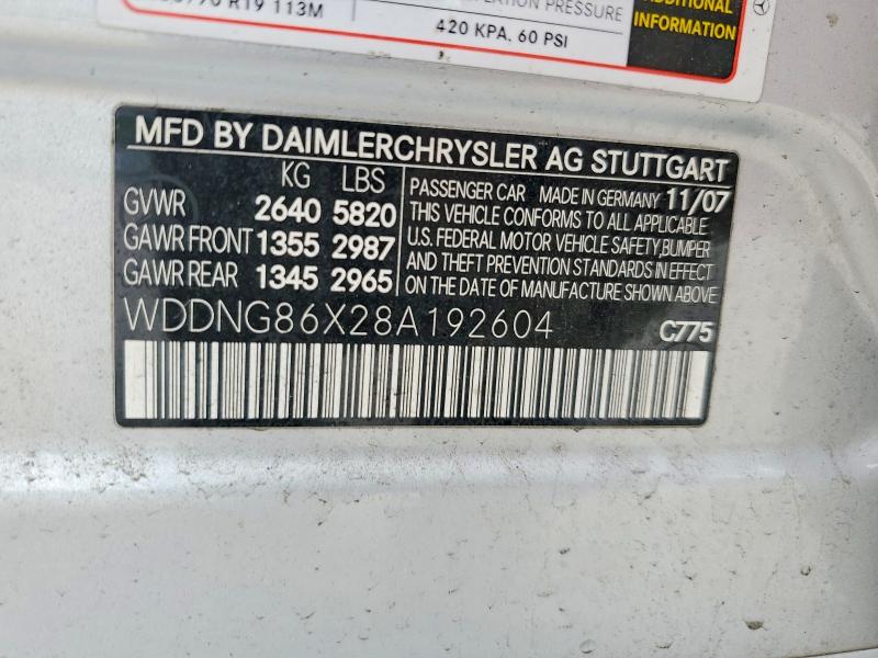 2008 Mercedes-benz S მანქანა იყიდება აუქციონზე, vin: WDDNG86X28A192604, აუქციონის ნომერი: 51167626