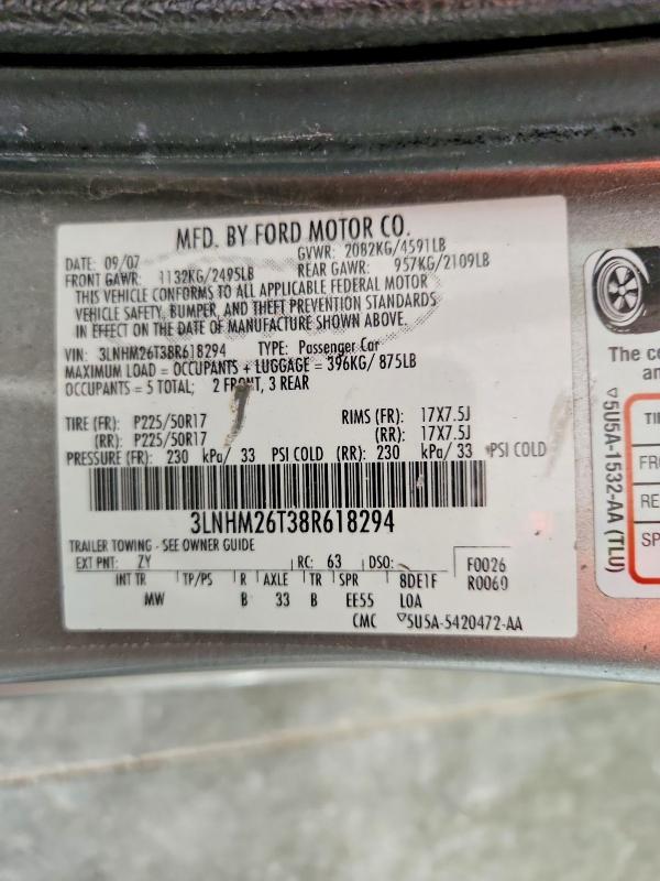 Продаж на аукціоні авто 2008 Lincoln Mkz, vin: 3LNHM26T38R618294, номер лоту: 48362946