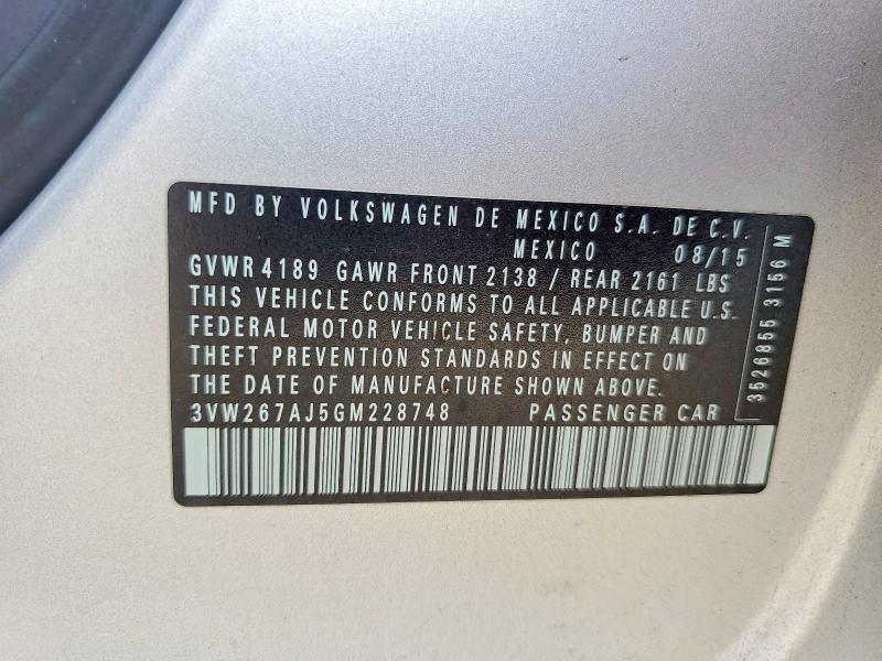 50005016 :رقم المزاد ، 3VW267AJ5GM228748 vin ، 2016 Volkswagen Jetta مزاد بيع