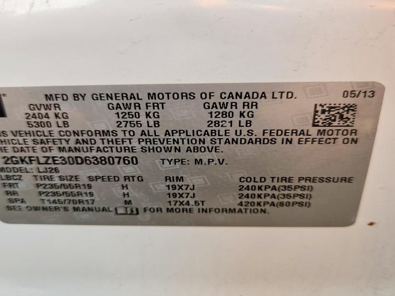 Aukcja sprzedaży 2013 Gmc Terrain, vin: 2GKFLZE30D6380760, numer aukcji: 49960516