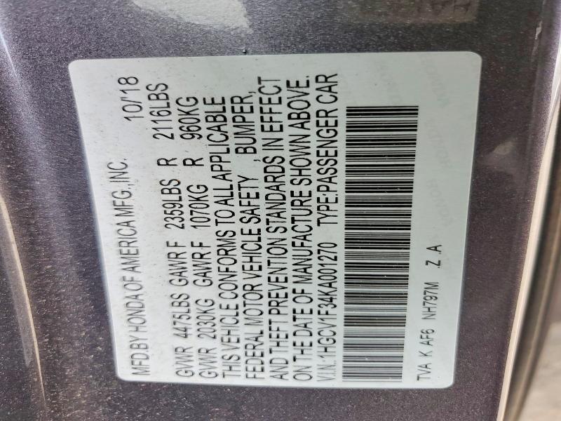 Aukcja sprzedaży 2019 Honda Accord, vin: 1HGCV1F34KA001270, numer aukcji: 48990236