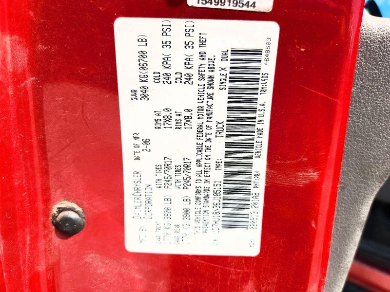 Продажа на аукционе авто 2006 Dodge Ram 1500, vin: 1D7HU18N36J185151, номер лота: 49219466