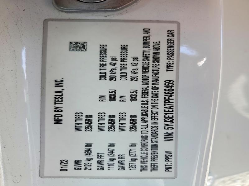 Aukcja sprzedaży 2023 Tesla Model 3, vin: 5YJ3E1EA7PF466459, numer aukcji: 51805666