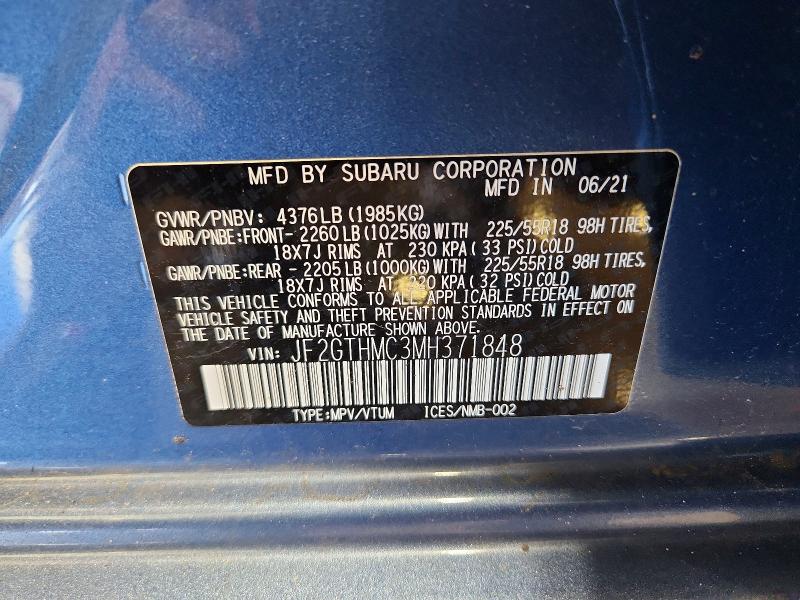 Aukcja sprzedaży 2021 Subaru Crosstrek, vin: JF2GTHMC3MH371848, numer aukcji: 49832106