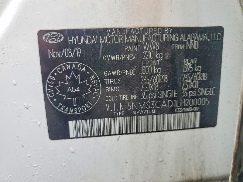 Продаж на аукціоні авто 2020 Hyundai Santa Fe, vin: 5NMS3CAD1LH200005, номер лоту: 49227166
