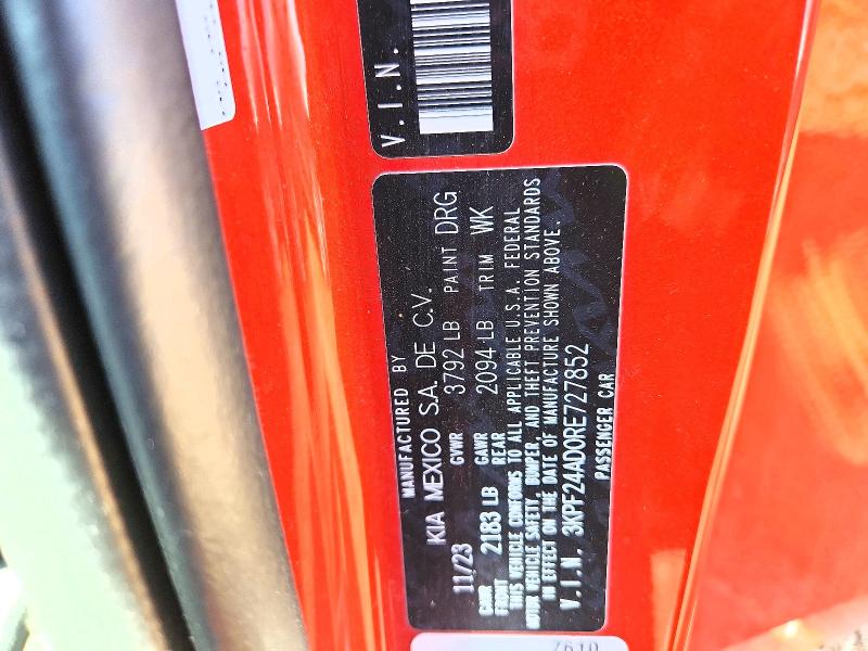50934836 :رقم المزاد ، 3KPF24AD0RE727852 vin ، 2024 Kia Forte مزاد بيع