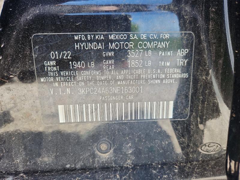 Aukcja sprzedaży 2022 Hyundai Accent, vin: 3KPC24A63NE163001, numer aukcji: 51198626