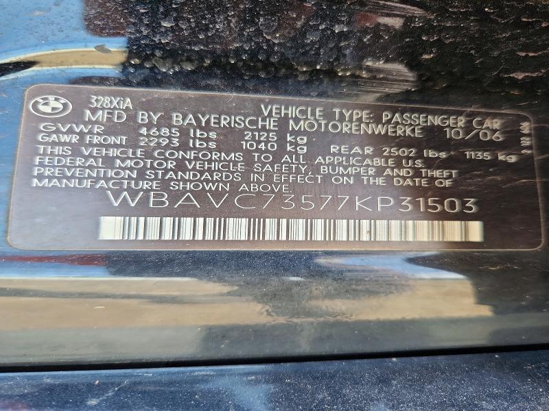 2007 Bmw 328 მანქანა იყიდება აუქციონზე, vin: WBAVC73577KP31503, აუქციონის ნომერი: 51018616