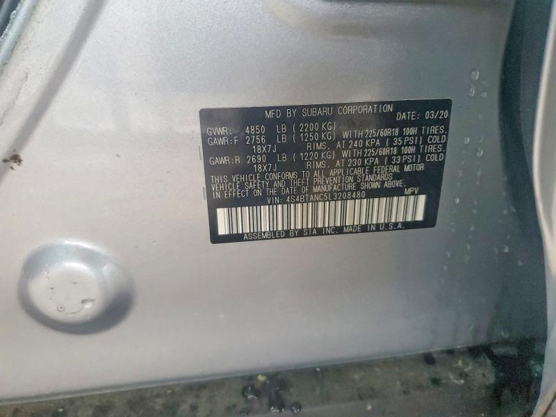 Продаж на аукціоні авто 2020 Subaru Outback, vin: 4S4BTANC5L3208480, номер лоту: 51518026