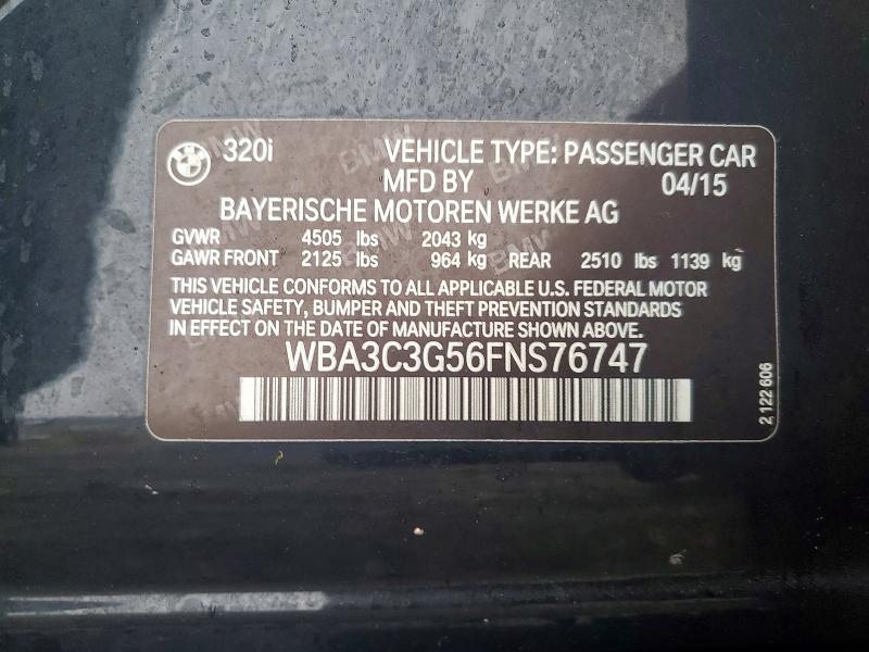 48597046 :رقم المزاد ، WBA3C3G56FNS76747 vin ، 2015 Bmw 320 مزاد بيع