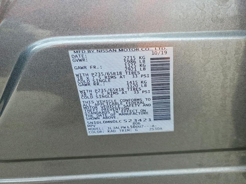 Aukcja sprzedaży 2020 Infiniti Qx60, vin: 5N1DL0MN0LC523421, numer aukcji: 49795606