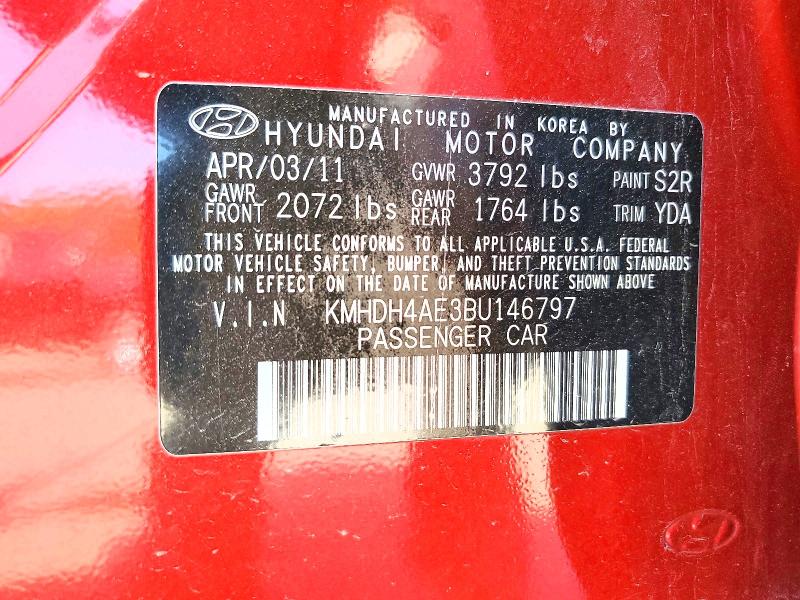 2011 Hyundai Elantra მანქანა იყიდება აუქციონზე, vin: KMHDH4AE3BU146797, აუქციონის ნომერი: 51693566